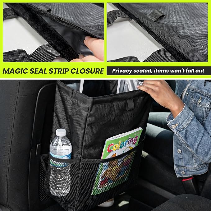 Car Trash Bag, Large Capacity Hanging Auto Trash Can Collapsible Portable Organizer with Storage Pocket, Waterproof Leakproof Oxford Cloth Garbage Bag for Cars Trucks SUVs