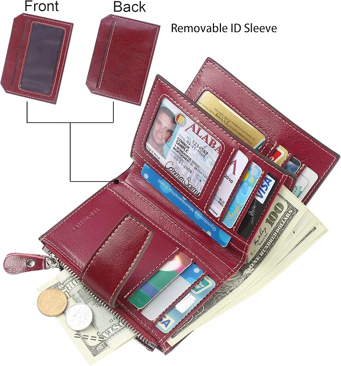 Lavemi Small Compact Women Wallet RFID Blocking Genuine Leather Bifold Purse with ID Windows