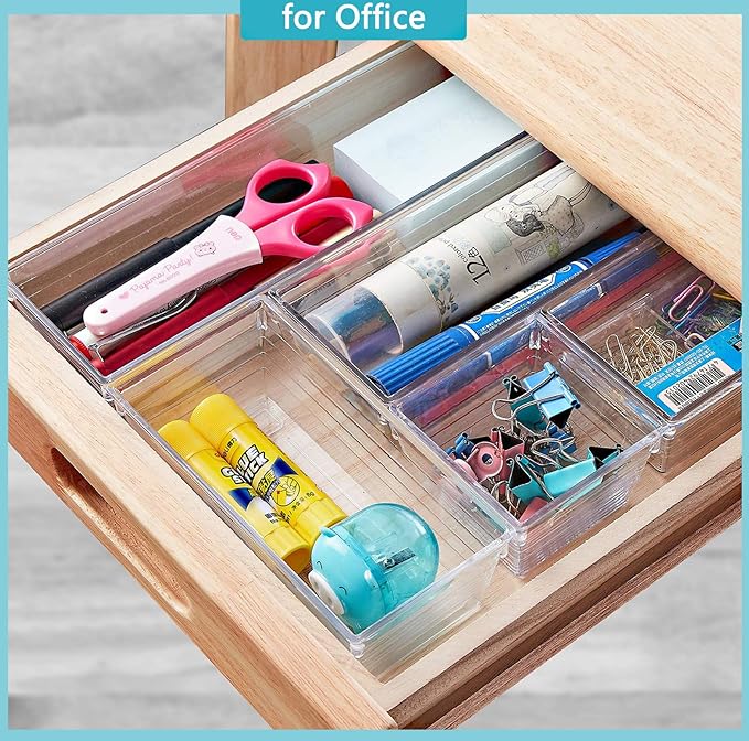 DCA 12 Pack Clear Drawer Organizer, 4 Sizes Makeup organizer, Vanity Organizer for Gadgets,Kitchen,Bathroom,Office