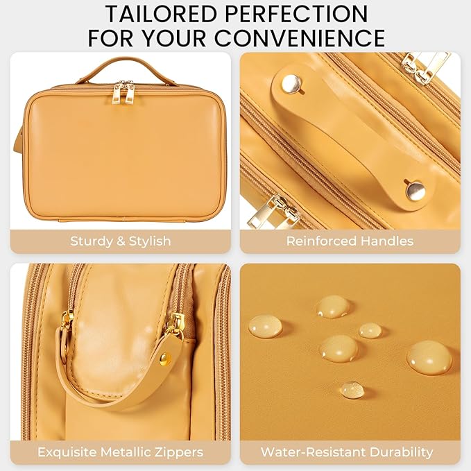 Travel Makeup Bag Women's Large Capacity Cosmetic Portable Organizer Large Opening Waterproof Storage Toiletry Bags Vertical Free-Standing Brush Holder for Easy Access Orange