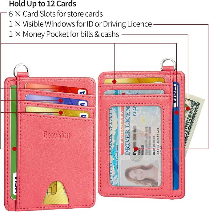 EcoVision Slim Minimalist Front Pocket Wallet, RFID Blocking Credit Card Holder Wallet with Detachable D-Shackle for Men Women