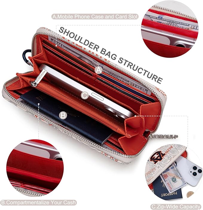 Auburn Organizer Wallet with RFID Blocking Card Slot & Keychain, Auburn Team Logo Wristlet Wallet, Zip Clutch Purse for Gift, Game Day, Travel | Beige, NC-AU011BG