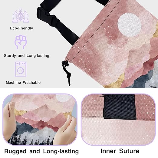 Car Trash Bag Forest Mountain Moon Landscape Car Trash Bin Leakproof Waterproof Car Trash Can for Back Seat, Foldable Car Garbage Bag with Adjustable Straps and Drawstring for Car Accessories