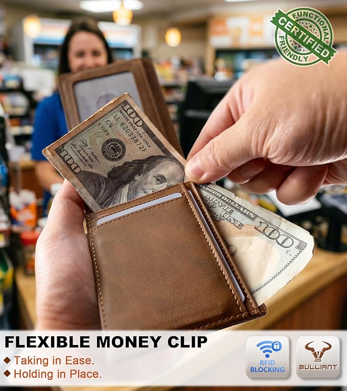 BULLIANT Men Wallet,Magnetic Slim Wallet 10 cards Build-in Bill Folder ID Windows RFID Blocking