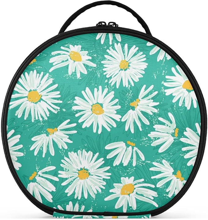 senya Round Cosmetic Pouch Travel Makeup Train Case Green Chamomile Makeup Organizer Bag with Adjustable Dividers Portable for Cosmetics Makeup Brushes Toiletry Jewelry Accessories