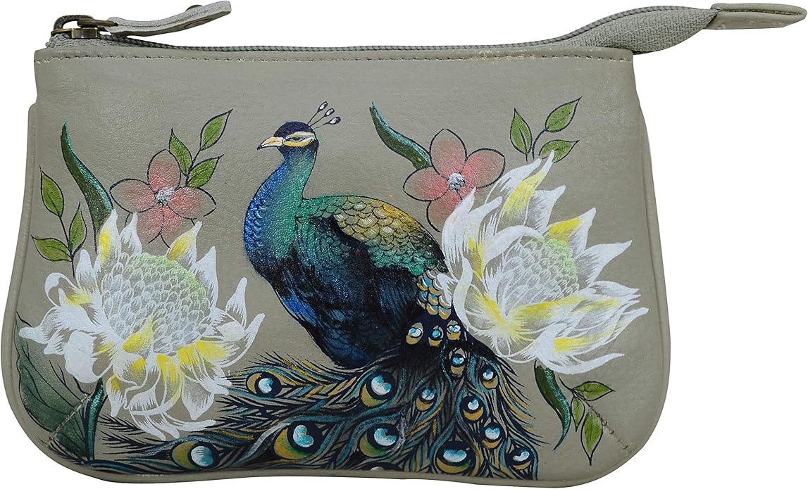 Anuschka Women’s Hand-Painted Genuine Leather Medium Zip Pouch - Coin and Key Pouch - Zippered, 2 Key Fobs