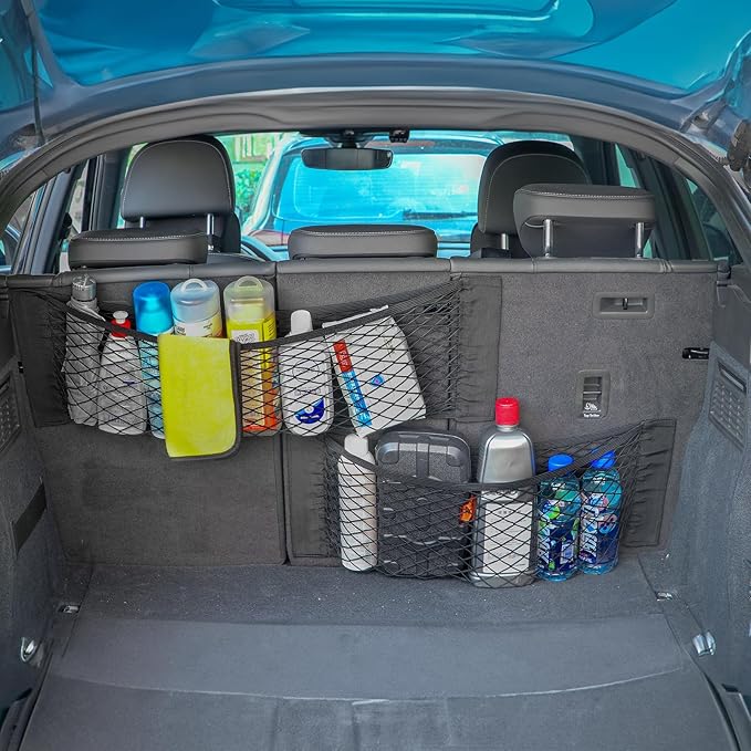 2 Packs Universal Mesh Cargo Net,Elastic Car Storage Net Pocket Bag for Trunk,Automotive Cargo Nets Storage Pouch Add On Organizers for RV,Car,Truck(22.6 * 9.5 inch)