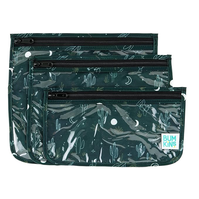 Bumkins Travel Bag, Toiletry, TSA Approved Packing Pouch, Zip Bag, Quart Size Airline Compliant, Clear-Sided, Set of 3 Sizes