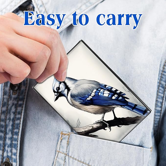 RFID Blocking Credit Card Holder - Slim Metal Wallet for Women & Men,Blue Jay Bird Design Stainless Steel Business Card Case,Compact Pocket Organizer for Travel & Daily Use