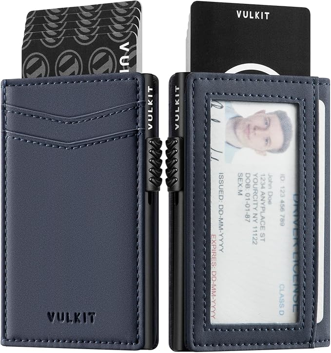 VULKIT Men's Slim Wallets Pop Up Card Holder RFID Blocking Metal Wallet Minimalist Design Holds Up to 11 Cards