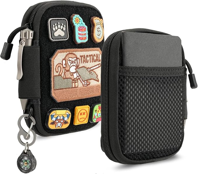 Sayram EDC Pouch Organizer Small Utility Pouch for Multitool, Nylon Tactical Gear Bag with DIY Patch Panel D-Ring, Compact Everyday Carry Pouch for Keys Flashlight Knife
