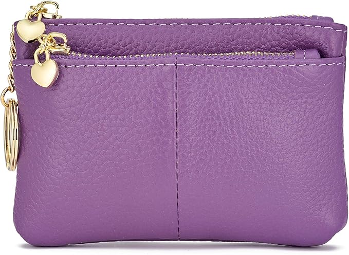 ZOOEASS Women Genuine Leather Zip Mini Coin Purse With Key Ring Triple Zipper Card Holder Wallet