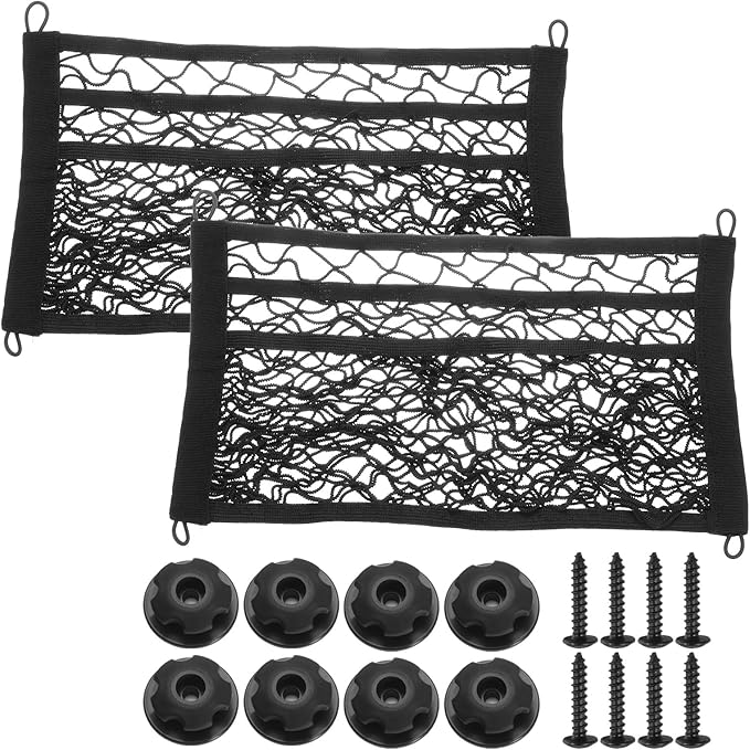 HARFINGTON 3-Layer Small Cargo Net 18" x 9.8" Stretchable Storage Mesh Pocket Net Automotive Cargo Nets Storage Pouch Organizer with 4pcs Screws and 4pcs Hooks for Trunk RV Boat