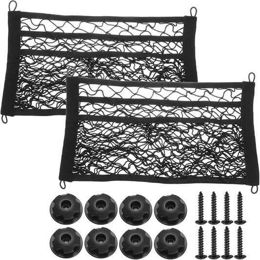HARFINGTON 3-Layer Small Cargo Net 18" x 9.8" Stretchable Storage Mesh Pocket Net Automotive Cargo Nets Storage Pouch Organizer with 4pcs Screws and 4pcs Hooks for Trunk RV Boat