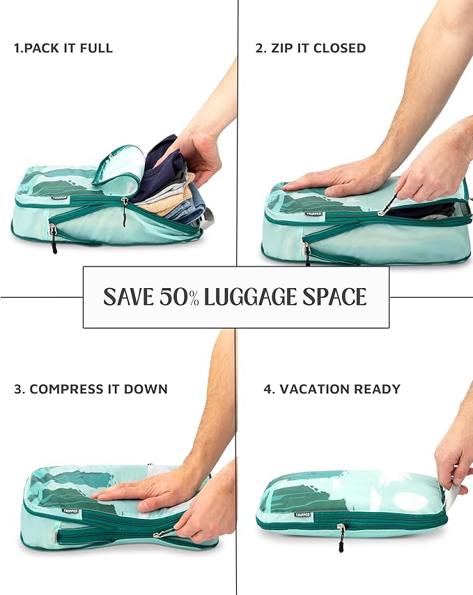Compression Packing Cubes for Travel, 6-Piece Lightweight Packing Cubes Set for Carry-On Luggage & Backpacks – TRIPPED Travel Gear (Getaways)