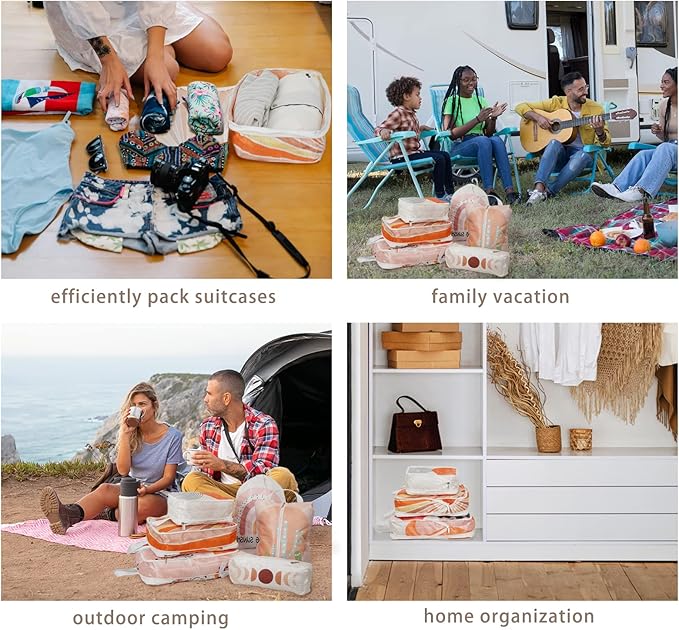 6 Pcs Compression Packing Cubes for Travel, Waterproof Luggage Organizer Washable Storage Bags Set - Packaging Cubes for Backpack Travel and Carry-Ons