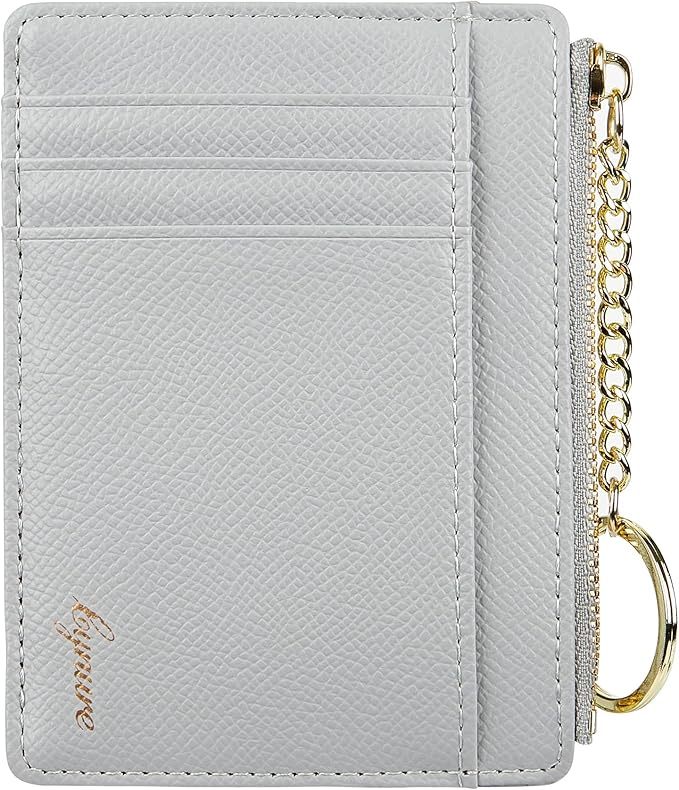 Women's Slim Minimalist Card Holder Coin Changes Purse Keychain Front Pocket Wallet With ID Window