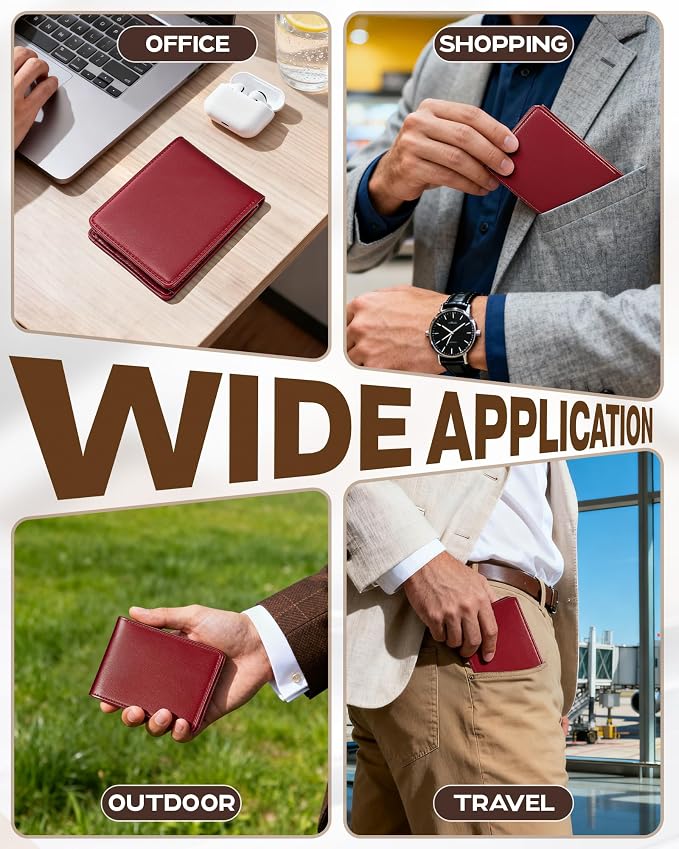 GNDR Wallet For Men Bifold Red RFID Blocking Slim Faux Leather Wallets Card Holder Front Pocket Minimalist Men Accessories With Gift Box