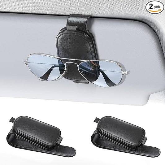 Coolpow 【2-Pack】 Magnetic Sunglasses Holder for Car Visor [Non Slip] Magnetic Glasses Car Holder, car Eyeglass Holder Leather Eyeglasses Clip Compatible with All Glasses