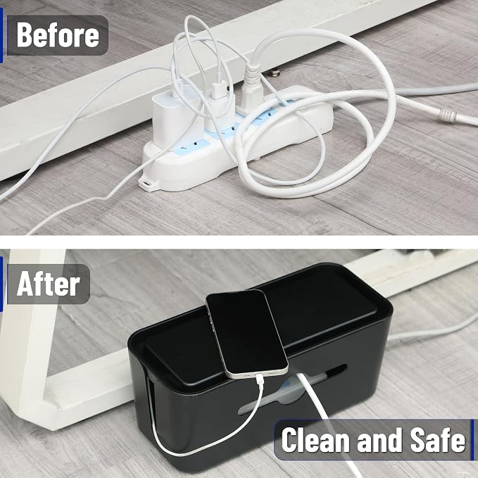 Bates- Cable Management Box, Medium, Cable Organizer Box, Cord Organizer Box, Cable Box Organizer, Cord Management Box, Cord Hider Box, Cord Box for Wires on Floor, Power Strip Cover Box Baby Proof