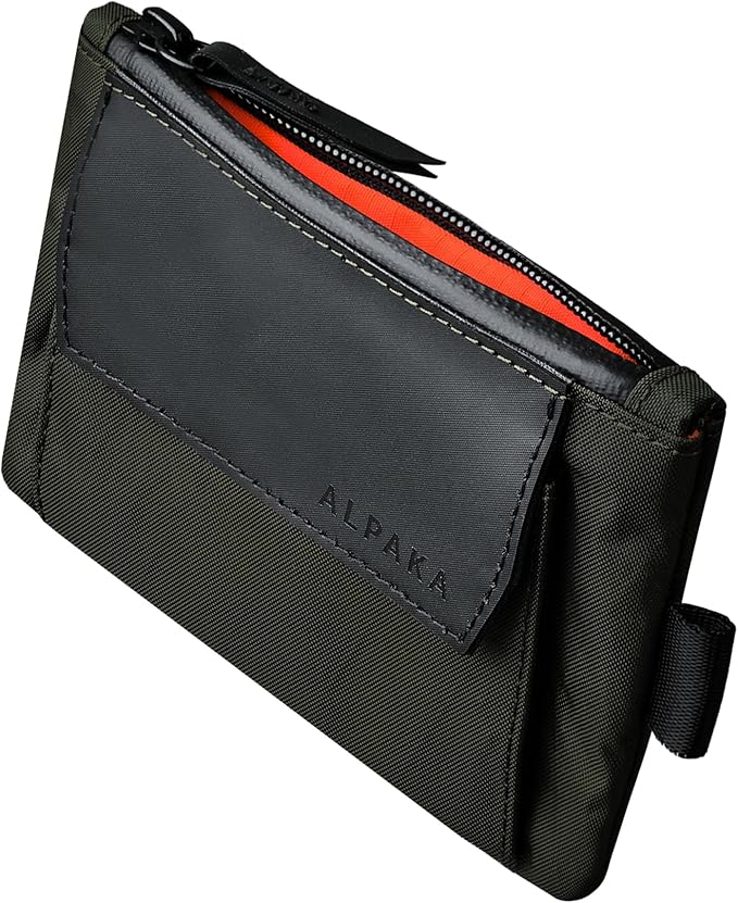 ALPAKA Zip Pouch Coin - Compact EDC Card Holder and Cash Wallet - RFID Blocking Minimalist Travel Wallet - Weatherproof Dark Green X-Pac VX21 Fabric