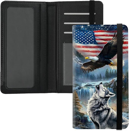 Premium PU Leather Checkbook Cover for Men & Women,RFID Blocking Slim Check Book Holder with Duplicate Check Divider & Pen Holder,Fits Standard Personal Checks,Eagle & Wolf