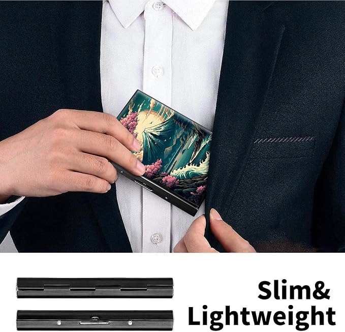 Metal Wallet, Credit Card Holder for Women Men Girls, RFID Blocking Aluminum Wallet Slim Hard Case, Mini Travel Wallet, ID Card Holder Business Card Case,Japanese Cherry Blossom