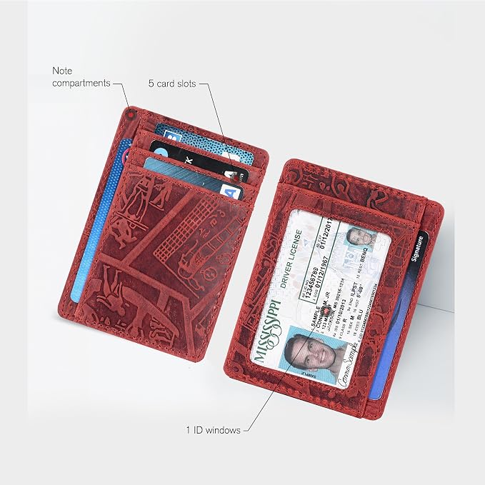 Oak Leathers Leather Slim Minimalist Wallet for Men & Women RFID Front Pocket Leather Card Holder Wallets (Egyptian Red)