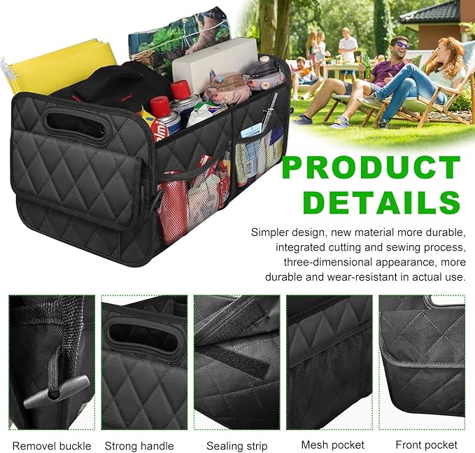 Car Trunk Organizer, Multi-Compartment Auto Trunk Storing Bag with Pockets, Collapsible Organizer and Storage for Sedans, SUVs, Trucks, Universal Interior Car Accessories (White)