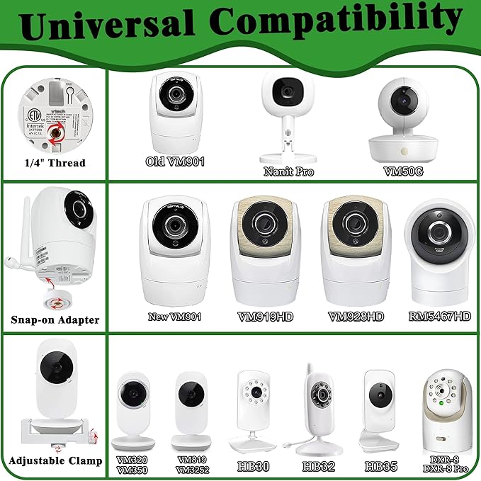 Upgraded Universal Baby Monitor Floor Stand Holder for VTech New VM901, VM928HD, VM5463, VM819, VM919HD Cameras, Stable Silent Base, Height Adjustable, Easy Assembly, No Tools or Wall Damage