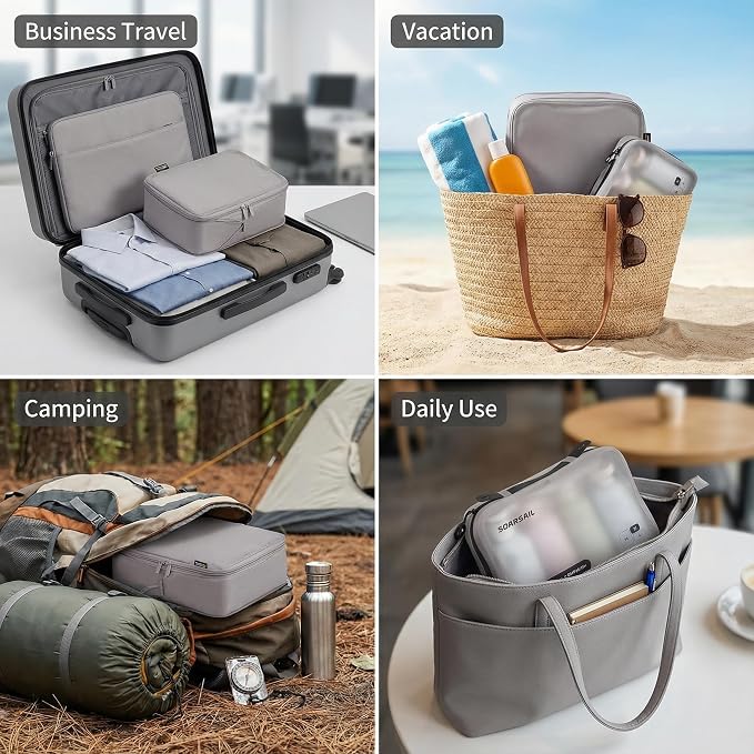 6 Set Compression Packing Cubes for 7–14 Day Travel, Misty Silver | Nylon Oxford Fabric, Full Breathable Mesh, Reinforced Double-Zipper, Small to Large Size Bag, Expandable Packing System