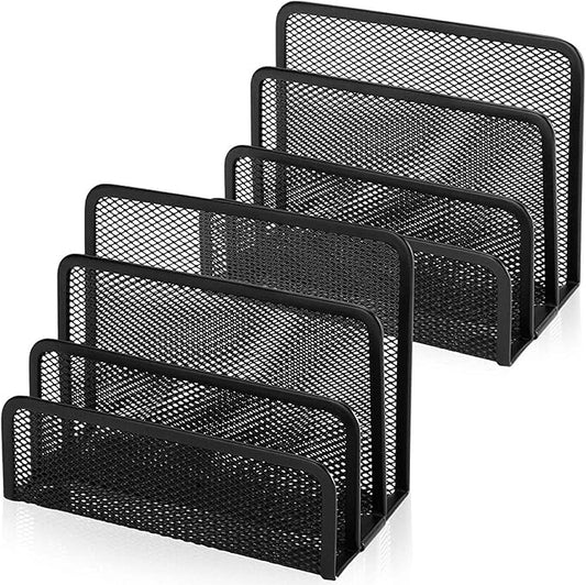 Desk Mail Organizer, File Holder Letter Sorter with 3 Vertical Upright Metal Mesh Compartments Document, Filing, Folders, Mail, Paper Organizer for Home or Office Desktop (2PCS)