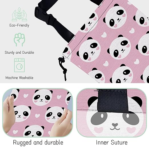 Lovely Panda Car Garbage Bag,Hearts Waterproof Small Car Trash Bag Hanging Back of Seat,Drawstring Hanging Car Trash Bag with Adjustable Buckle for Car Accessories
