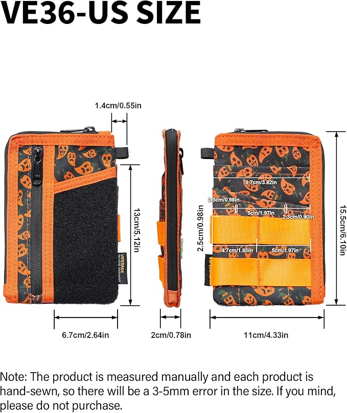 VIPERADE VE36 EDC Pouch Pocket Organizer, Slim EDC Pocket Organizer with Zipper, Tactical Pouch for Flashlight, Multitool, Pen, Notebook, Compact EDC Gear Pouch