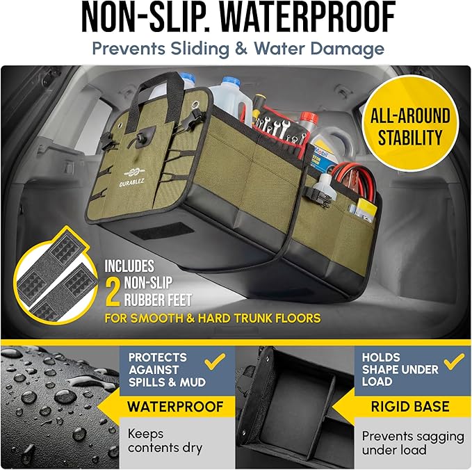 5-Section Extra Large Trunk Organizer – Heavy Duty 1680D Oxford, Collapsible & Foldable Car Cargo Organizer, Modular Multi-Shape Storage System for SUV, Truck, Van – Military Green