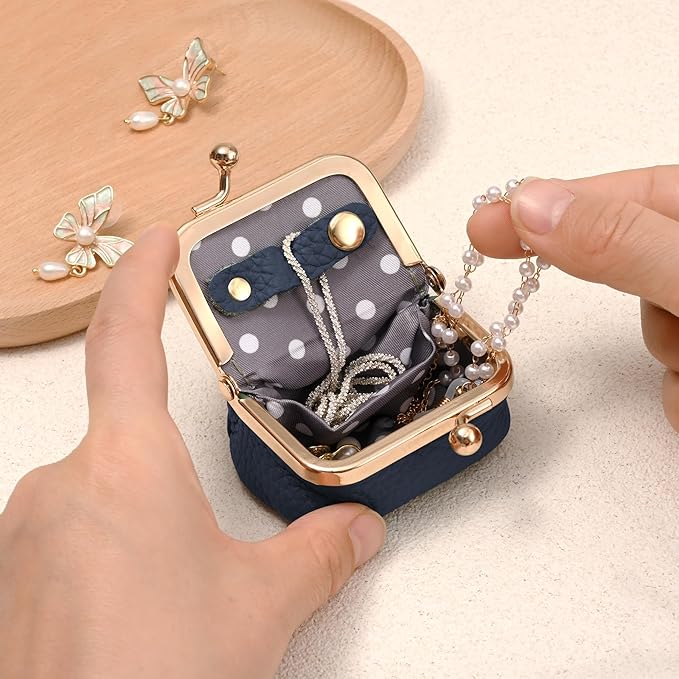 Zivyes Mini Jewelry Box Travel Small Coin Purse Organizer Case Genuine Leather Tiny Size (Blue)