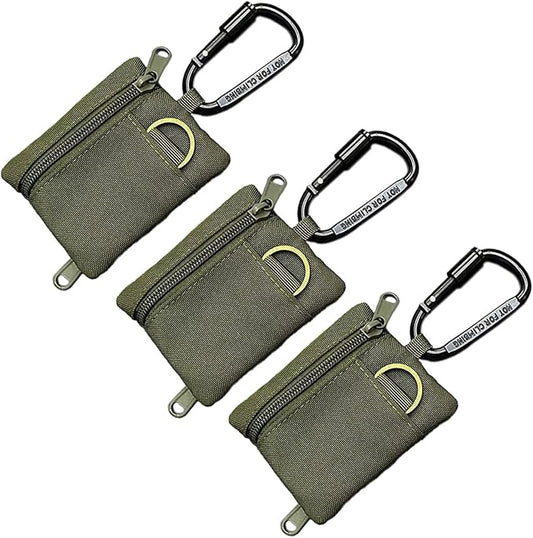 3 Pack Tactical EDC Keychain Pouch, Mini Wallet with Upgraded D-Ring - Military Mini Molle Utility Organizer for Outdoor, Hiking, Camping, Belt Gear, Zipper Pocket Bag