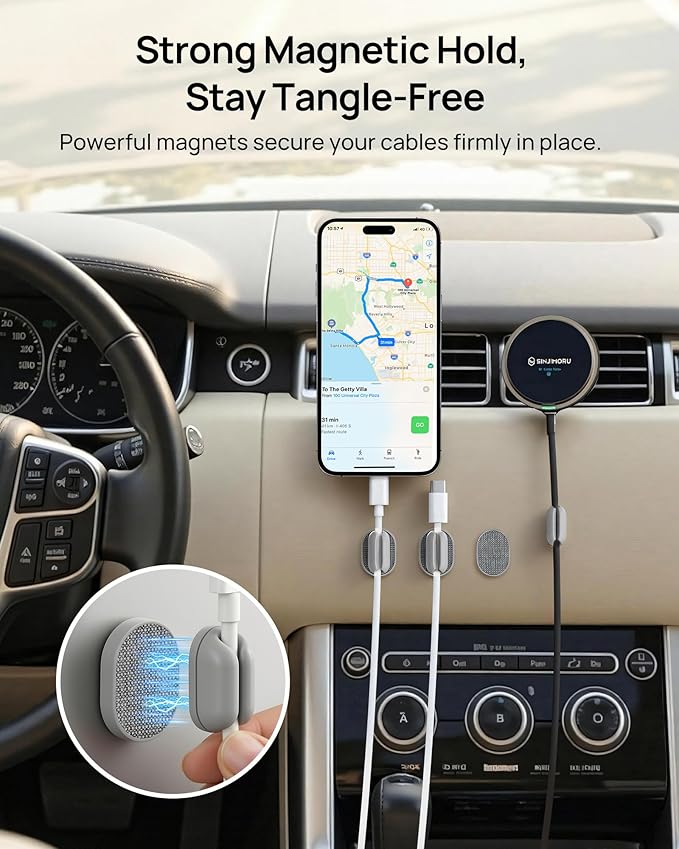6 Pack Magnetic Cable Holder [2 in 1 Magnet & Adhesive] Cable Clips Silicone for Phone Charger, SODI Minimalist Cord Holder for Nightstand, Adhesive Cord Organizer for Desk, Car, Office (White)