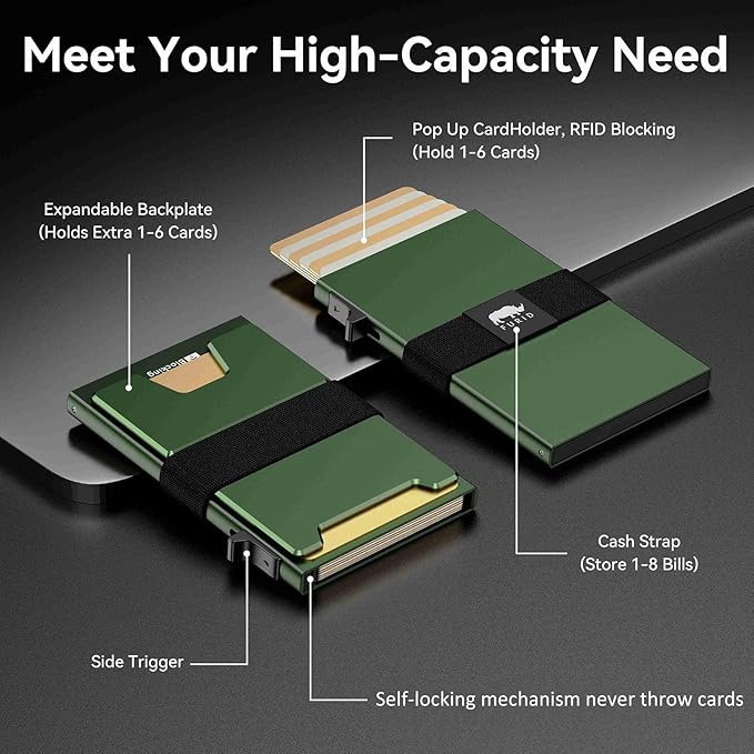 Smart Card Wallet for Men Slim: Minimalist Wallet For Men - RFID Blocking Pop Up Front Pocket Wallet, Metal Wallet 11 Card Holder