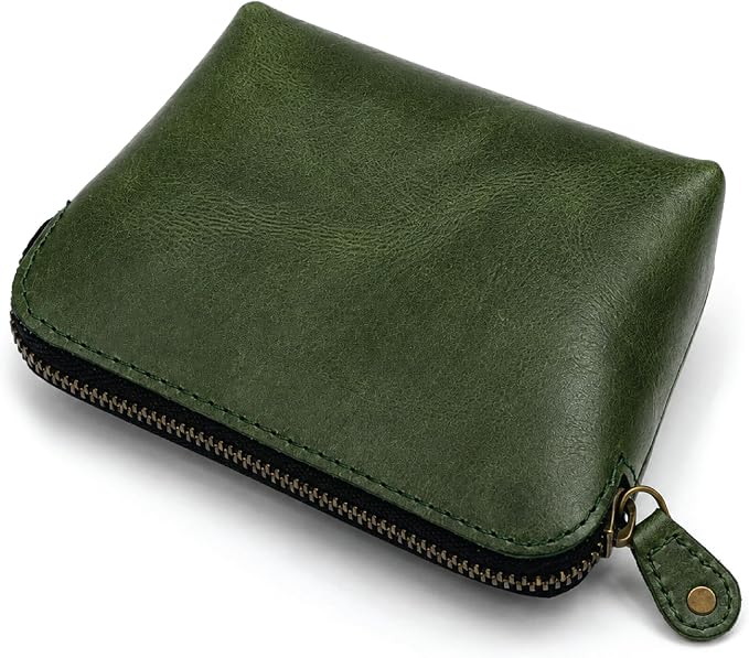 Full Grain Leather Cosmetic Bag – Zippered Makeup Pouch for Women, Small Travel Toiletry & Organizer Pouch for Purse, Premium Handmade Leather (5 × 4 × 2.5 in)