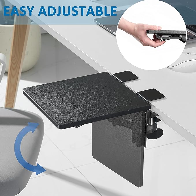 ETHU Desk Extender Tray, 9.4"x9.1" Ergonomics Computer Arm Wrist Rest for Desk, Foldable Keyboard Drawer Tray Clamp On Mount Easy to Install, Armrest Support for Home and Office (Black)