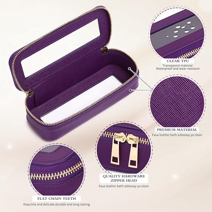 Pinkmik Makeup Brush Case Clear Travel Cosmetic & Toiletry Bag Slim Makeup Bag Purse Organizer Car Essential Bag for Women (D.Purple, SLIM)