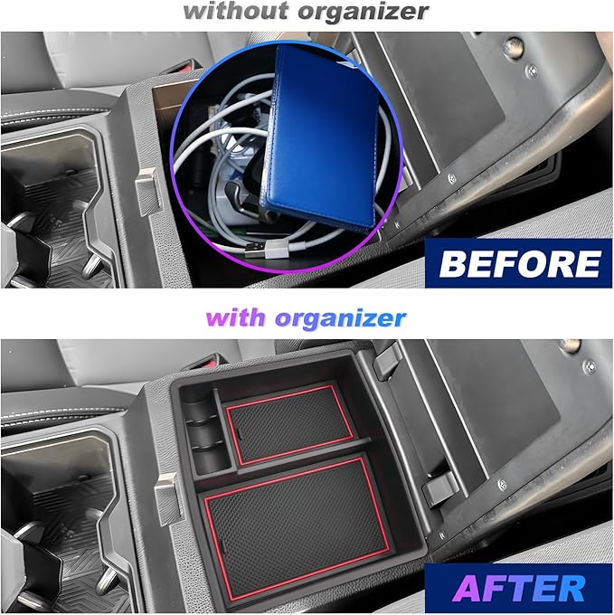 SXCY for 2024 2025 2026 Toyota Tacoma Center Console Organizer for Toyota Tacoma 2025 2026 Accessories Console Tray for 2024-2026 Tacoma Console Organizer 2024-2026 Tacoma Limited Accessories Red
