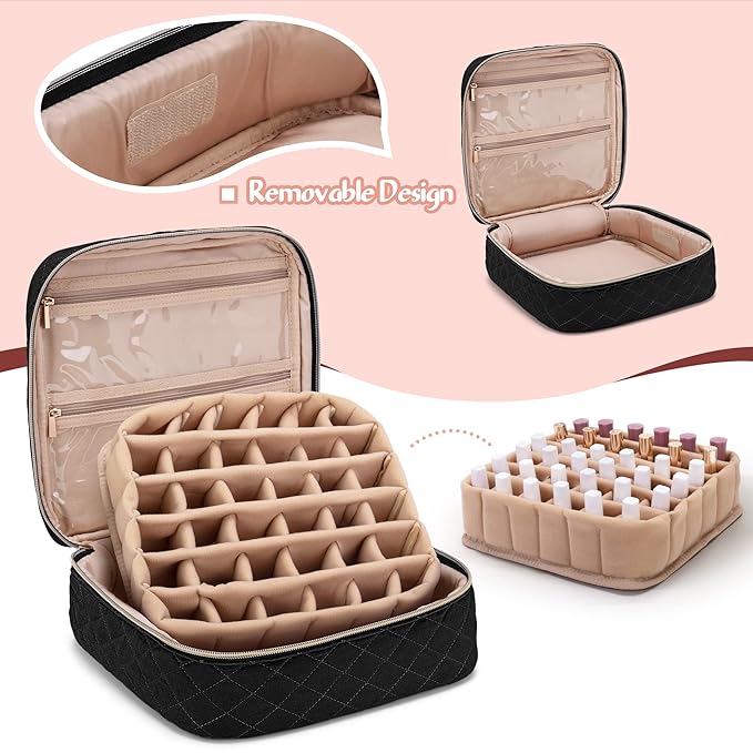 Yarwo Nail Polish Carrying Bag Holds 36 Bottles (15ml/0.5 fl.oz), Travel Storage Organizer for Nail Polish and Manicure Accessories, Black