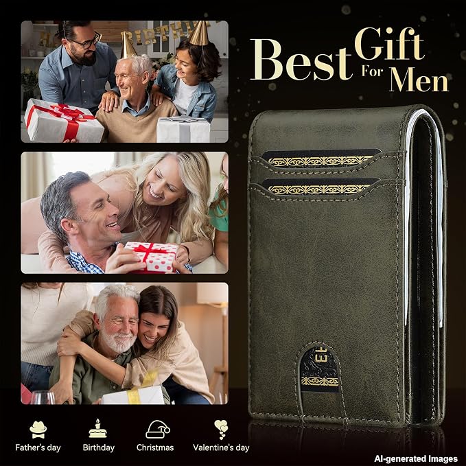 furid Card Wallet For Men Slim: Smart Rfid Minimalist Front Pocket Pop Up Wallet with ID Window - Stocking Stuffers Gifts Boxed for Husband Father at Birthday Anniversary