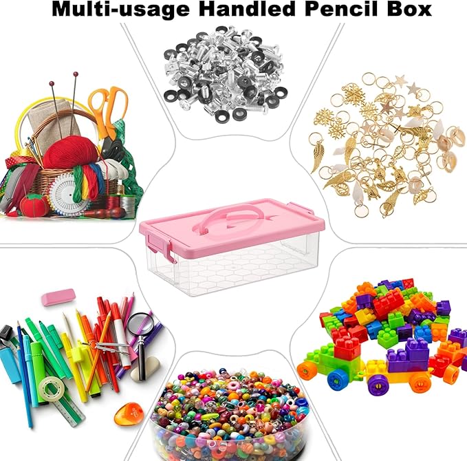 BTSKY 1-Pack Clear Plastic Storage Box with Lid, Stackable Organizer Featuring Easy-Lift Dolphin Design, Multi-Use Portable Container for Home, Craft, Office, Space-Saving with Secure-Clasp, Pink