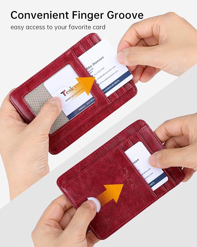 Teskyer Slim Wallet for Men, Minimalist Front Pocket RFID Blocking Leather Wallet Credit Card Holder for Men & Women