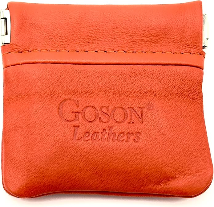 Goson Classic Leather Squeeze Coin Purse change Holder For Men and Women, Pouch size 3.50 in X 3.25 in
