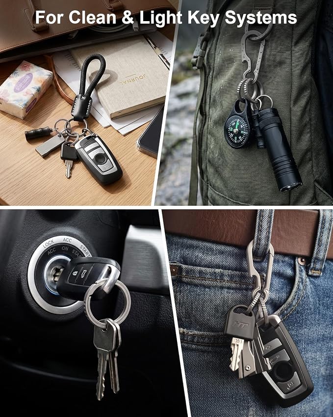 PJYTAC Titanium Key Rings Side Push Key Chain Rings Heavy Duty, Ultra Light Easy to Open Keyrings for Key Fobs Gift for Men