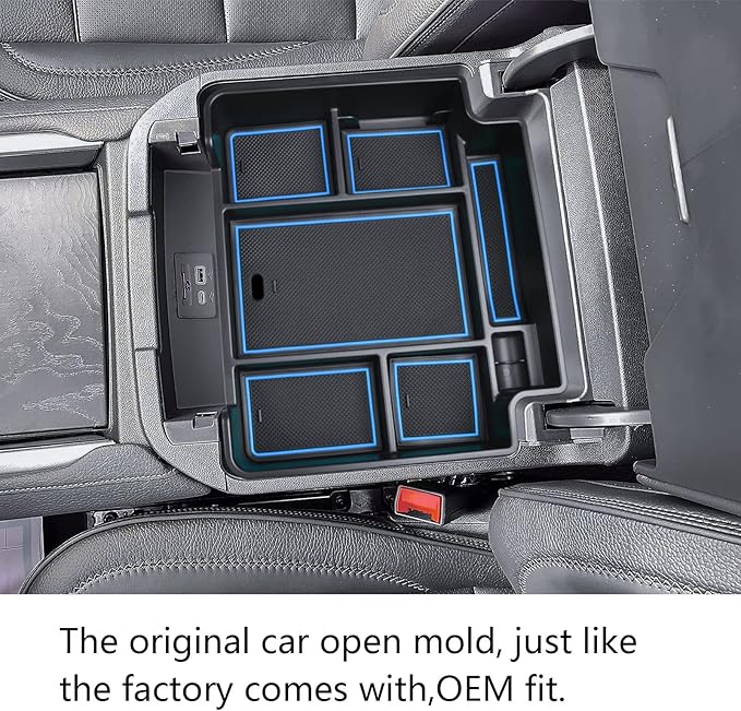 EDBETOS Center Console Organizer Tray for 2021-2026 Chevy Tahoe/Suburban and 21-2024 GMC Yukon Accessories, Fit Standard Console with Charging Socket Only, NOT for Power Sliding Console, Blue